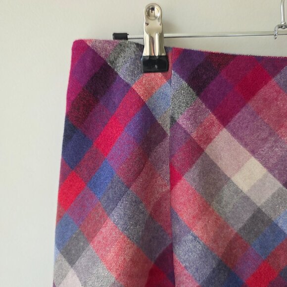 H&M Wool Blend Plaid Skirt | Size 8 | Red Purple Lined Side Zipper Flat Front - Picture 2 of 7